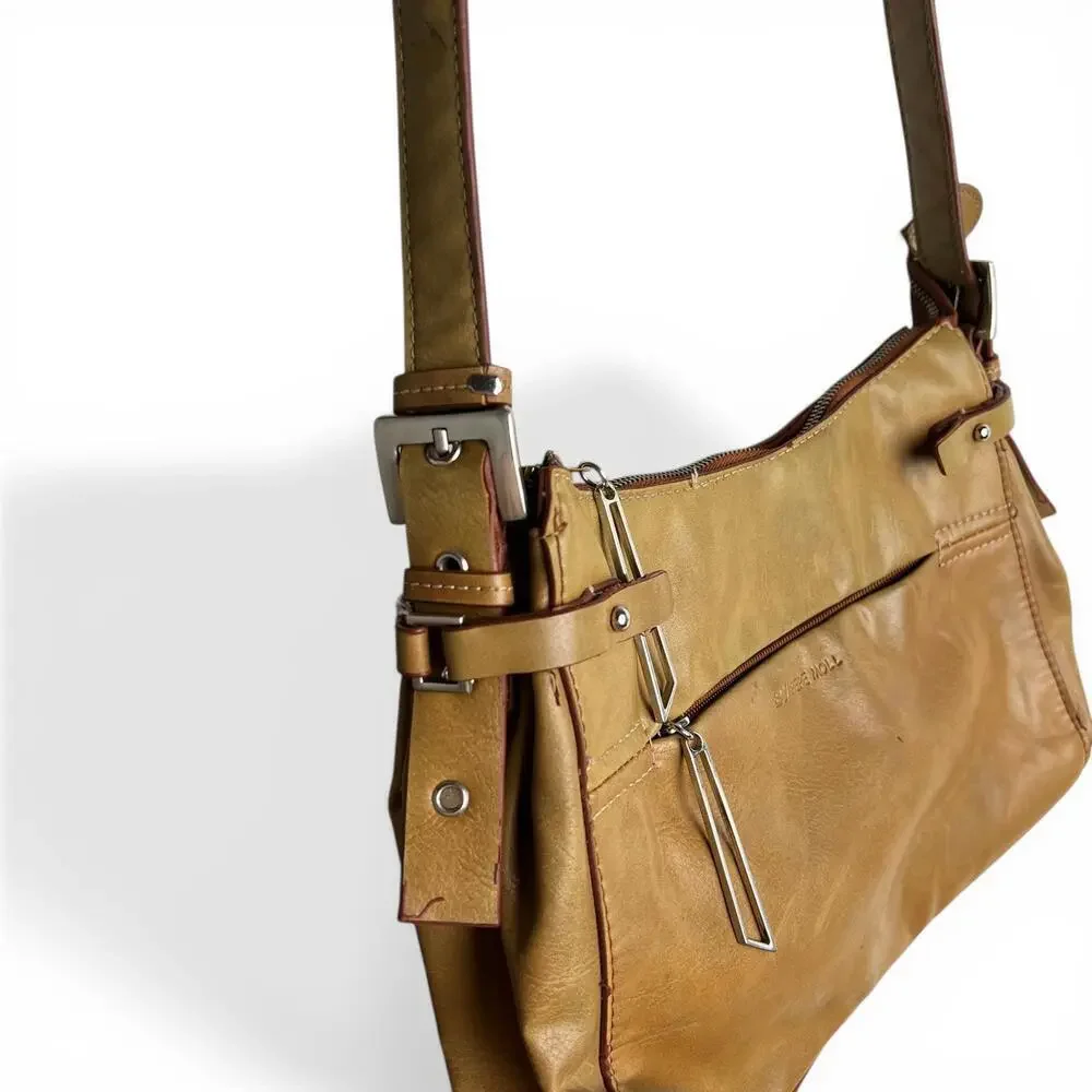 Vintage Tan Faux Leather Crossbody Bag